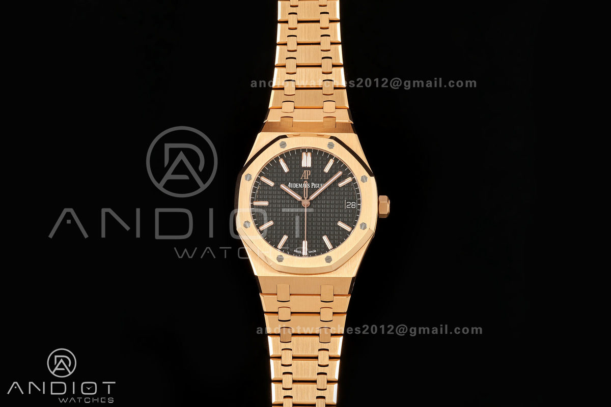 Royal Oak 41mm 15500 RG ZF 1:1 Best Edition Black Textured Dial on SS Bracelet Super Clone SH4302